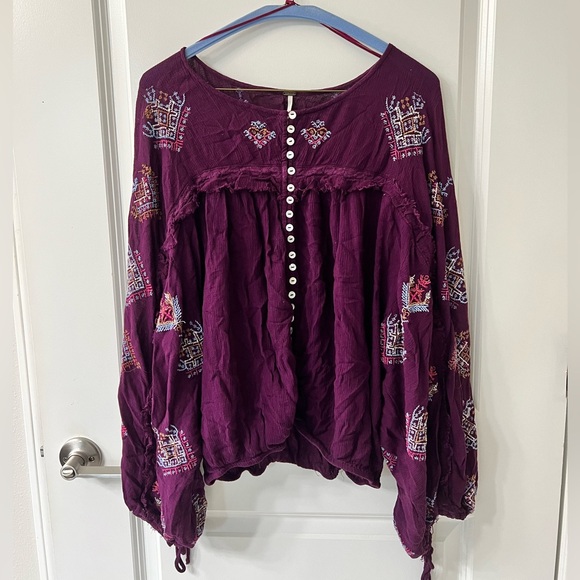 Like New Free People Retired Limited Release Burgundy/Purple Embroidered Top! - Picture 7 of 9